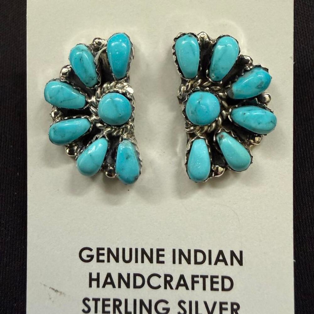 Native handmade sterling silver kingman half cluster earrings